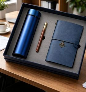 New String Leather Notebook Water Bottle Wholesale Promotional <b>Notepad</b> Thermous Cup Gift Set With Wood Pen - Product Image 4