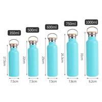 Bouteille d'eau à large ouverture en acier inoxydable à double paroi, thermos sous vide avec couvercle en bambou, pour le camping et les sports, blanc/vert