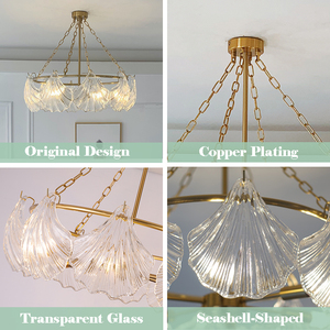 Lustre de plafond en forme de coquille, design nordique <span class=keywords><strong>vintage</strong></span> personnalisé, AC110V AC220V, verre transparent, LED, pour hall d'entrée - Product Image 5