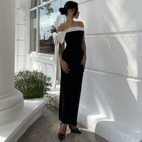 Robe tricotée sans bretelles pour femme, écologique, respirante, anti-plis, noire et blanche, avec nœud à l'épaule, dos nu et taille naturelle