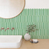 Carreaux muraux pour salle de bain, cuisine, toilettes, 312x285mm, aspect railings, mosaïque rayée verte polie et émaillée, briques murales, décoration intérieure