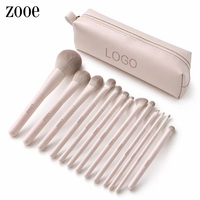Set Kuas Makeup Profesional 13 Pcs dengan Logo Custom, Serat Sintetis Vegan Berkualitas Tinggi, Termasuk Pouch, Grosir