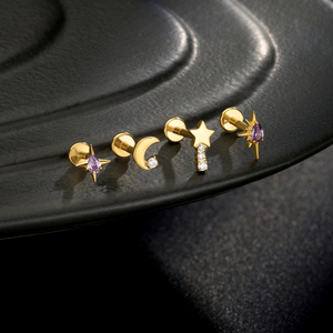 Toposh Jewelry Orecchini a Lobo in Titanio ASTM-F136 con Zircone, Filettatura Interna, per <span class=keywords><strong>Tragus</strong></span>, Helix, Daith, Labret - Product Image 5