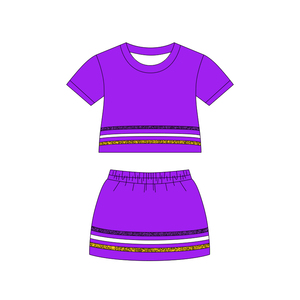 Ensemble 2 pièces décontracté pour bébés filles : T-shirt en coton respirant à imprimé doré et sequins, et jupe-short (Skorts) - Product Image 4