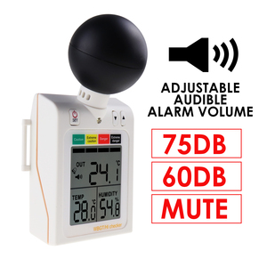 Indicateur de stress thermique 2-en-1 WBGT + HI (Indice de chaleur du globe atmosphérique humide) avec indicateur de niveau dangereux et alarme sonore - Product Image 6