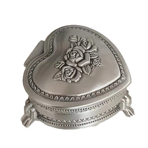 Dropshipping Shopify Vintage Antique Tin Heart Shaped Jewelry Box Small Delicate <b>Ring</b> Earring <b>Storage</b> Case - Product Image 1