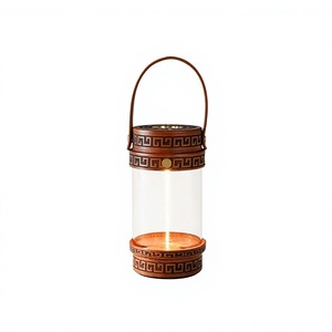Vintage LED Lantern <strong>Table</strong> Lamp Portable Cordless Night <strong>Light</strong> Aroma Diffuser Rechargeable Wood Body Leather Handle Warm - Product Image 1