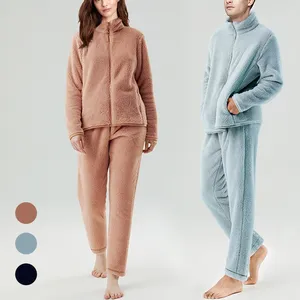 Conjunto de pijama de algodón para mujer, ropa de dormir de lana de lujo para invierno, 2 piezas, cálido