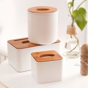 Porta Servilletas de Plástico, Caja para Pañuelos con Tapa de Bambú para Restaurante, Bar, Hotel - Product Image 4