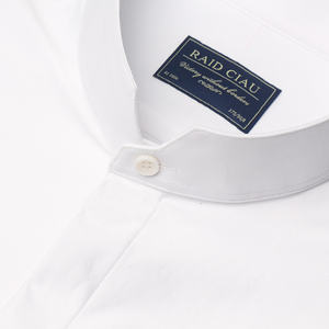 Camisa Casual Blanca de Alta Gama para Hombre, Manga Larga, con Cuello Alto Elástico, Tejido Liso Teñido, Transpirable, para Primavera - Product Image 4