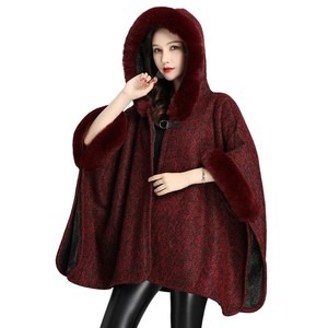<b>Women</b> Stylish Hooded Faux Fur <b>Cape</b> with Fluffy Trim Elegant Artificial Fur Claok Casual Winter Wear for Dinner Family Gathering - Product Image 3