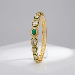 Bracelet jonc indien Kundan Bhargavi pour femme, plaqué or, bijoux de mariage traditionnels, vente en gros, designer, ethnique, Kada - Product Image 1
