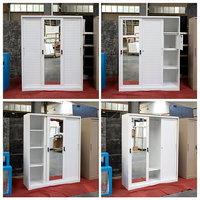Armoire en acier à 3 portes avec miroir, meubles de chambre à coucher modernes, armoire de rangement pour vêtements, placard coulissant en métal gaufré