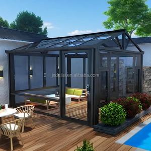 Pergola moderne personnalisée, résistante au vent, pour l'extérieur, avec toit plat, véranda en verre, structure en aluminium, autoportante, préfabriquée, <span class=keywords><strong>solarium</strong></span> - Product Image 2