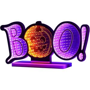 ไฟกลางคืนรูปฟักทอง Boo Pumpkin Infinity Mirror สำหรับตกแต่งฮาโลวีน วัสดุอะคริลิก ใช้พลังงานจากแบตเตอรี่ สีส้ม พิมพ์ลายตามสั่ง โปร่งใส - Product Image 1