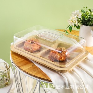 Plateau de service en bambou avec couvercle pour le stockage des aliments et la présentation du petit-déjeuner 30x20cm - Product Image 2