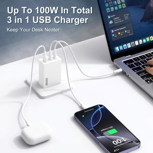 Chargeur mural rapide GaN 3 ports USB-C/USB-A 100W, compact et léger, prise EU/US, compatible MacBook Pro/Air 16/15, iPad Pro, Google <span class=keywords><strong>PixelBook</strong></span> - Product Image 5