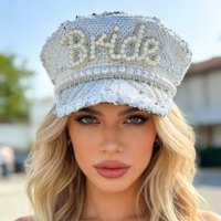 En stock – Chapeau de capitaine de luxe blanc à sequins et perles pour femme, idéal pour le festival Burning Man, avec strass et pompons, personnalisable pour mariages et fêtes