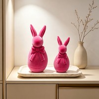 Oster-Deko: Samt-Hasenfiguren-Paar aus Kunstharz für Tischdekoration und als Geschenk
