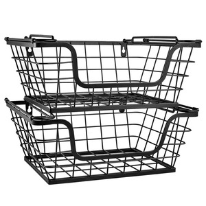 Kitchen Countertop Cabinet Pantry Hanging <strong>Wall</strong> Mounted Stackable Metal Wire <strong>Storage</strong> <strong>Basket</strong> With Handles - Product Image 6