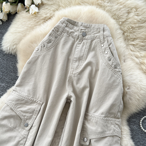 Pantalon <span class=keywords><strong>cargo</strong></span> <span class=keywords><strong>taille</strong></span> haute pour femme, coupe ample et décontractée, idéal pour l'automne - Product Image 2