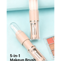 Ensemble de pinceaux de maquillage de voyage portable 5-en-1 de haute qualité avec pinceaux plats et éventail pour l'application et le mélange des fards à paupières et du fond de teint