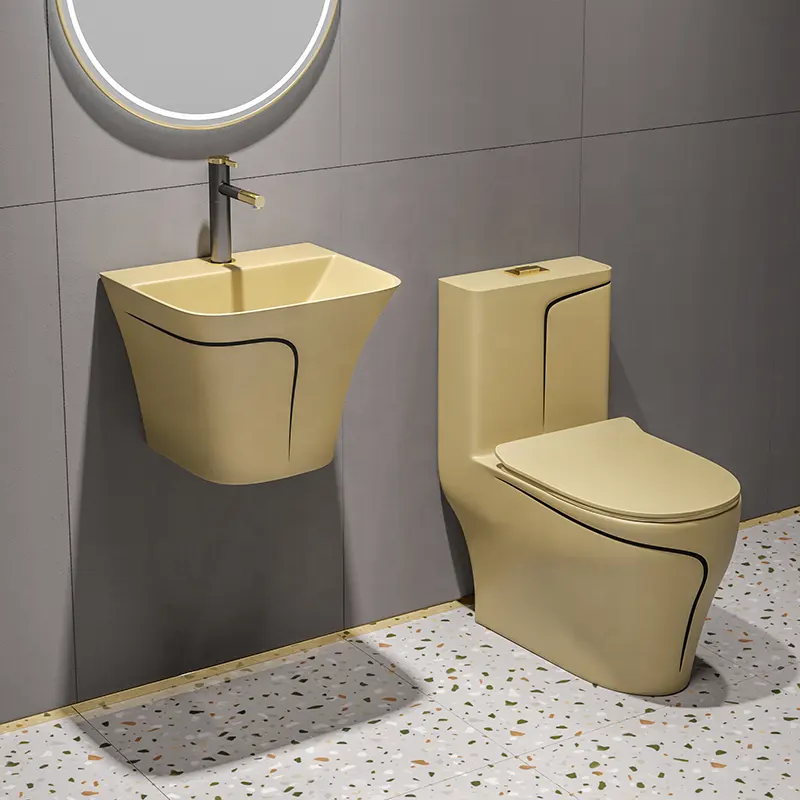 P-trap/s-trap de cerâmica para banheiro, conjunto de vaso sanitário em cor cáqui, recipiente suspenso de parede, peça única