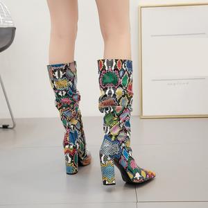 Stivali Donna Talons Femme Mode Bloc <span class=keywords><strong>Talon</strong></span> Serpent Imprimer 35-42 Taille Talons Aiguilles Couleur Bottes pour Dames - Product Image 5