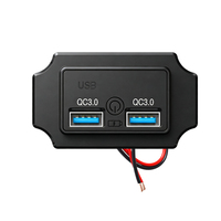 Cargador de Coche Rápido con 2 Puertos USB-A, Montaje en Panel, 12/24 Voltios, IP55, Resorte Automático, Carga Rápida QC 3.0