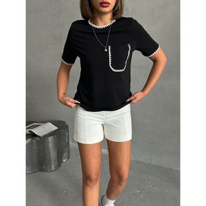 เสื้อยืดถัก TOPSHOW รุ่น Black Shepherd Stitch ผ้าคอตตอนพรีเมียม 95% ผสมอีลาสเทน 5% สีพื้น ใส่สบายสำหรับทุกเพศ - Product Image 4