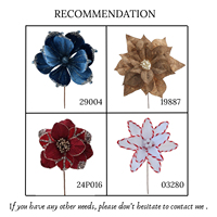 Fleurs de Noël artificielles pas chères 2025, fleurs en velours à paillettes, poinsettia bordeaux, tige de poinsettia rouge pour guirlande de sapin de Noël