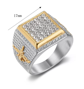 Anillo de Hombre Estilo Hip-hop Europeo y Americano, de Acero Inoxidable, Chapado en Oro, con Incrustaciones de Diamantes, Diseño Persa Zoroastriano - Product Image 3