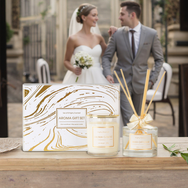 Luxury Marble Box Home Fragrance Reed Diffuser Wedding Gift Set for Gift Stores