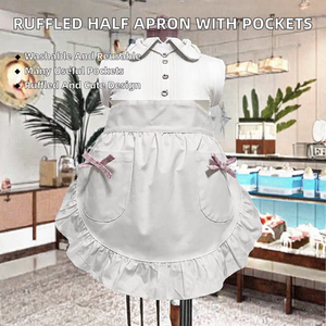 Cute Ruffled Polyester <b>Waist</b> Half <b>Apron</b> Bow Decor Pocket <b>Apron</b> Washable Reusable for Maid Cafe Baking Tea Party - Product Image 2
