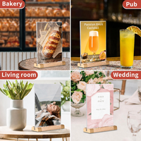 Support de menu en acrylique double face en forme de T avec base en bois pour affichage de table A4 – Idéal pour restaurants, hôtels, mariages (vente en gros)