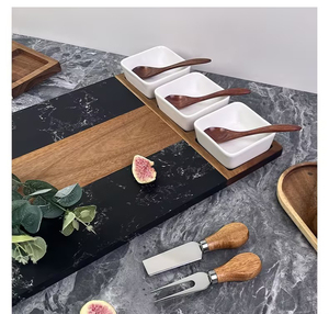 Juego de Tablas de Charcutería de <span class=keywords><strong>Madera</strong></span> de Acacia y Mármol, 11 Piezas, Tabla para Servir Quesos, Tabla para Aperitivos con Accesorios - Product Image 4