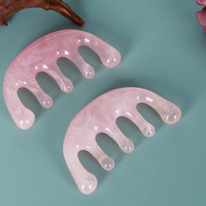 Cuerno portátil de mano moderno de lujo multifuncional Gua Sha rosa púrpura Sacalp meridiano masaje resina cinco dientes peine - Product Image 4
