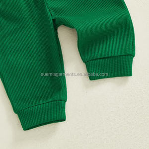 Letter Waffle Outfit Casual Spring Autumn Baby Infant Boys Girls Clothes Romper Pants <strong>Fake</strong> Drawstring Toddler <strong>Clothing</strong> Set - Product Image 5