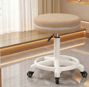 Tabouret de Salon Moderne Réglable en Tissu, Chaise de Beauté à Roulettes avec Dossier pour Salon de Coiffure et Onglerie - Product Image 4
