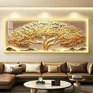 Peinture murale LED abstraite en forme d'arbre doré, style nature morte, vente en gros, décoration intérieure pratique, peinture en porcelaine de cristal LED avec télécommande - Product Image 5