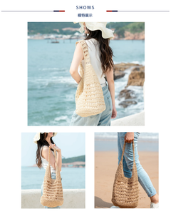 Nuova Borsa a Secchiello Rotonda Intrecciata a Mano con Tracolla - Borsa Tote da <span class=keywords><strong>Donna</strong></span> per Vacanze e Spiaggia - Product Image 6