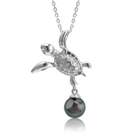 Collier pendentif tortue en argent sterling 925 de haute qualité avec perle d'eau douce et coquillage Akoya, bijoux tropicaux sur le thème de la vie marine
