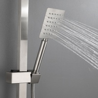 Ensemble de douche mural carré en acier inoxydable 304 brossé, à eau froide, avec pommeau de douche effet pluie, noyau de valve en céramique douce et finition chromée