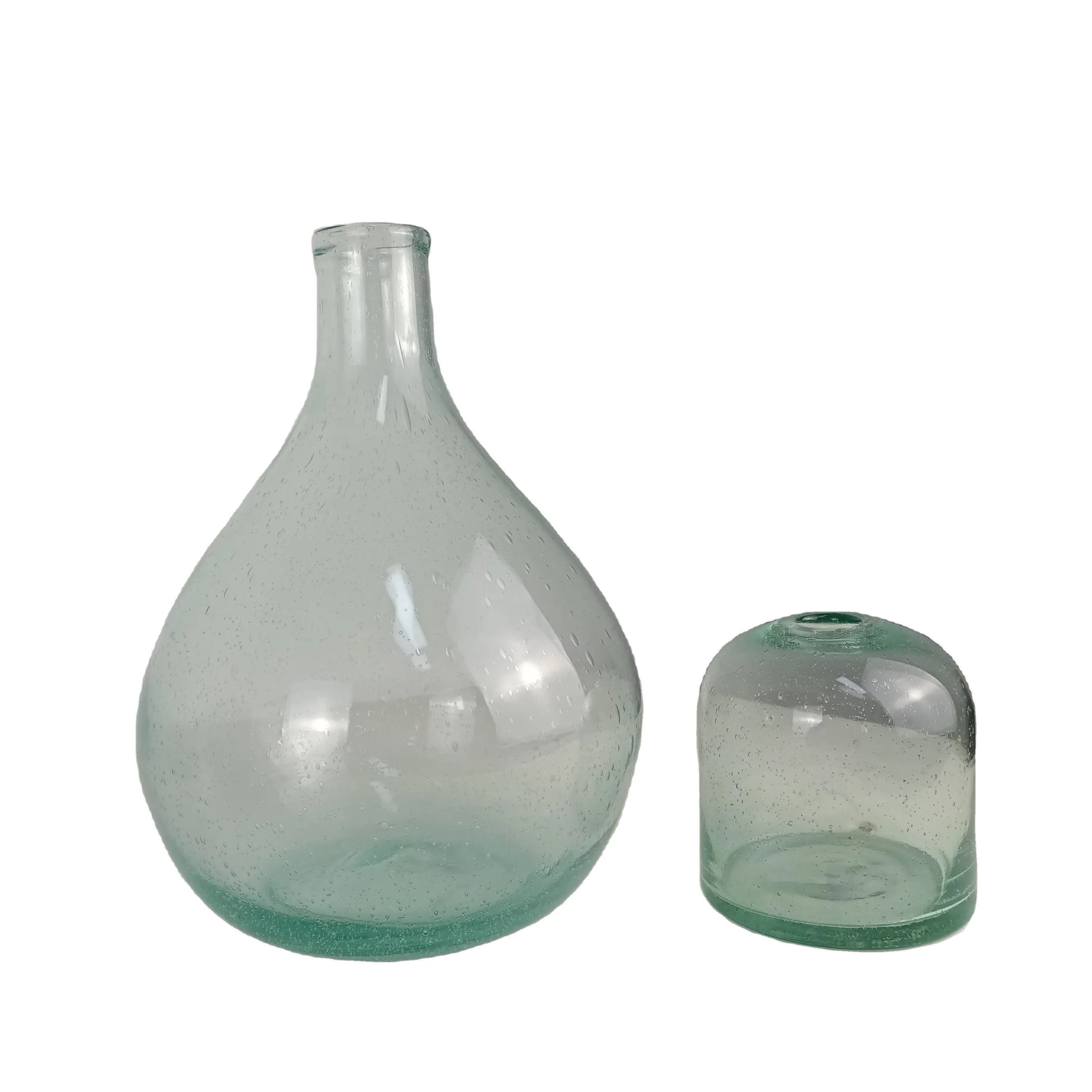 Vòng Tái Chế Ánh Sáng Màu Xanh Lá Cây Rõ Ràng Crystal Glass Vase Với Hiệu Ứng Bong Bóng