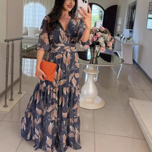 <span class=keywords><strong>Ropa</strong></span> de <span class=keywords><strong>Mujer</strong></span>, Vestido Largo Estampado Elegante y Moderno con Cuello en V <span class=keywords><strong>para</strong></span> <span class=keywords><strong>Mujer</strong></span>, Nuevo <span class=keywords><strong>para</strong></span> Verano - Product Image 2