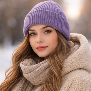 Purple Unisex Acrylic Beanie Hat Solid Color Ribbed Knit <b>Winter</b> Casual Headwear 56-58CM Computer Knitted - Product Image 6