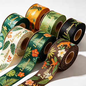 Cinta de Grosgrain con Estampado Personalizado de Plantas Tropicales, Aves y Jirafas, Rollo de Poliéster para Envolver Regalos de Verano, Venta al Por Mayor - Product Image 2