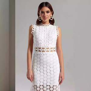 <b>White</b> <b>Lace</b> Midi Dress With Cut Out Detail And 3D Pattern For Wedding - Product Image 3