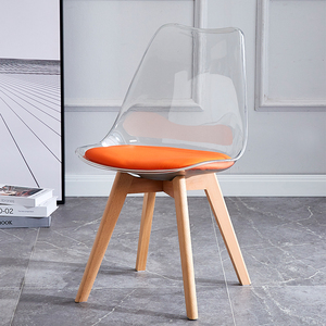 Meubles de salon modernes PP salle à manger <span class=keywords><strong>chaise</strong></span> tulipe <span class=keywords><strong>transparente</strong></span> <span class=keywords><strong>chaise</strong></span> <span class=keywords><strong>transparente</strong></span> PC siège et dossier PU coussin pieds en <span class=keywords><strong>bois</strong></span> de hêtre - Product Image 3