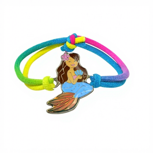 Pulsera de Hada con Dijes de Sirena que Cambian de Color, Cordón Elástico Tie-Dye de Colores Arcoíris, Aleación de Zinc, Sin Níquel, Bañada en Rodio - Product Image 1